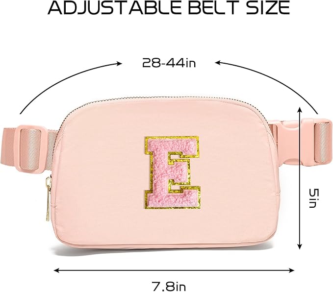 Gitus 6 7 8 9 10 Year Old Girl Gifts Belt Bag Fanny Pack Crossbody Bags with Initial Letter Patch Things for Teen Girls Easter Gifts for Girls Travel Essentials（Coral Pink-E）
