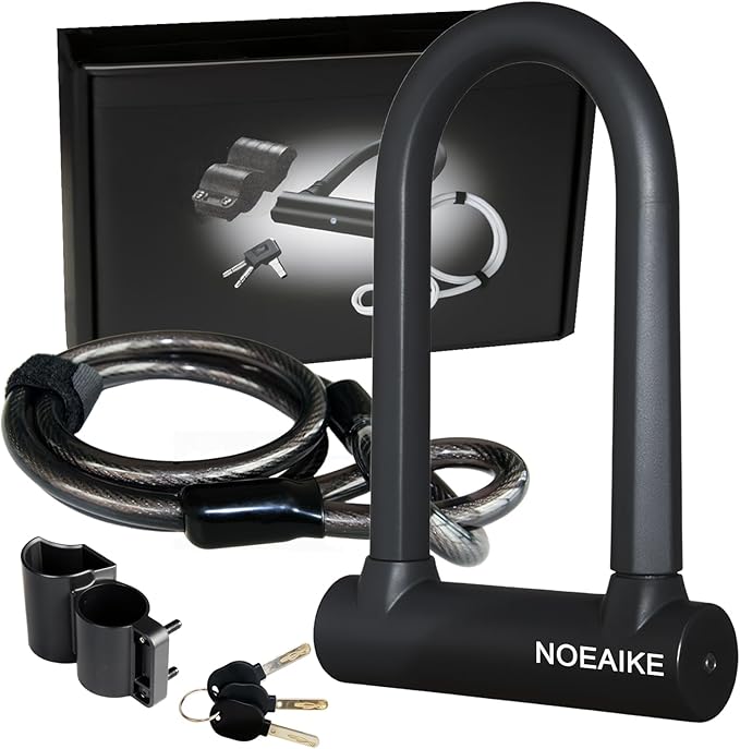 Bike U Lock Heavy Duty Anti Theft with 4ft Security Steel Cable-3 Keys and Mounting Bracket Included,Bicycle Locks Perfect for Road,Mountain,Scooter and Ebike