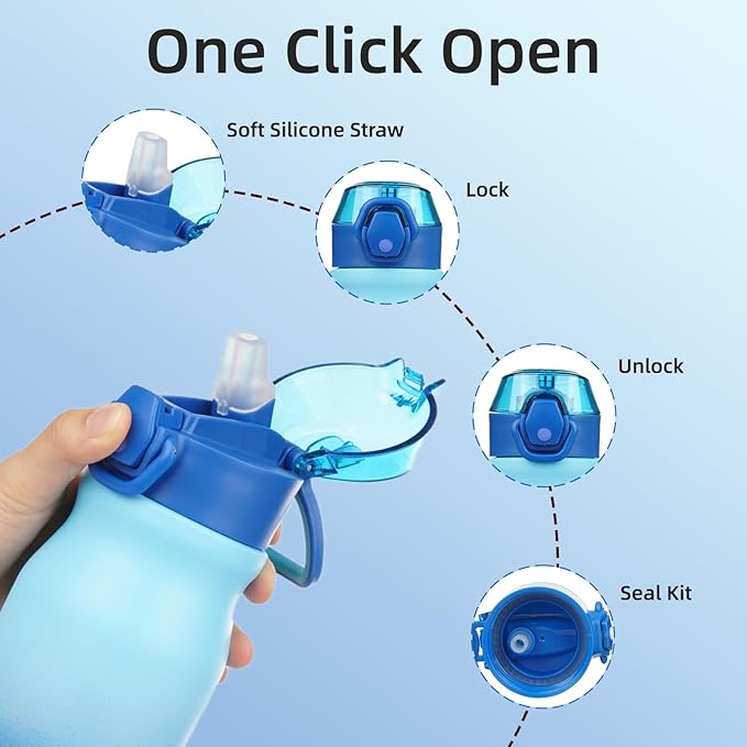 BJPKPK Insulated Water Bottle 25oz Stainless Steel Water Bottles With Straw And Carry Handle Double Wall Metal Thermo,Sky