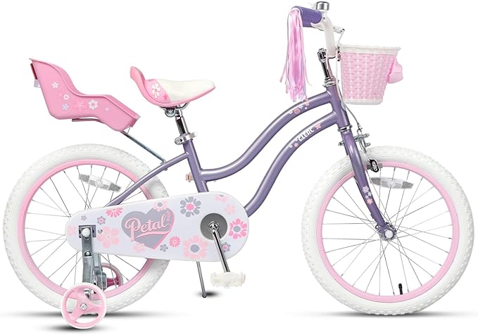 Glerc Petal Girls Bike, 12-18 Inch Kids Bike for Ages 2-9 Years Old Children, Princess Style Kids Bicycle with Training Wheels & Basket & Streamers, Multiple Colors