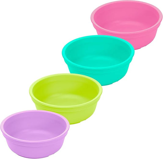 Re-Play 12 oz. Toddler Bowls Set of 4 - Kids Deep-Walled, Durable & Reusable Snack and Meal Bowls, Dishwasher & Microwave Safe, BPA-Free, Made in USA from Recycled Plastic, Mermaid