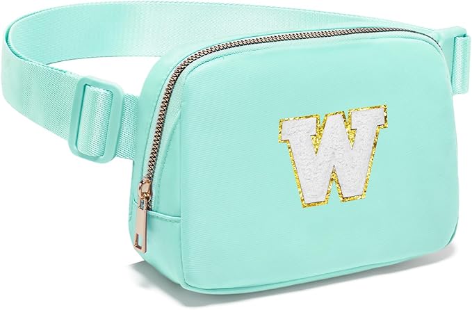 Gitus Birthday Gifts for 8 9 10 11 12 13 Year Old Girls Personalized Fanny Pack Crossbody Bags with Initial Letter Patch Belt Bag for Teen Girls Cute Trendy Stuff Travel Essentials (Mint Green-W)