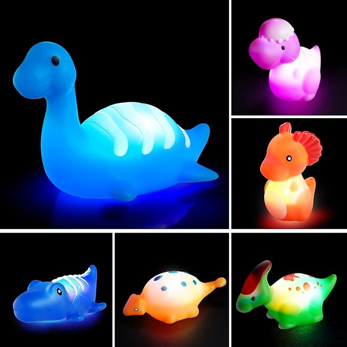 Bath Toys for Toddlers 1-3: 6 Packs Light-Up Floating Dinosaur Baby Toddler Bath Toys Set for Boys Kids Birthday Easter Christmas - Water Bathtub Shower Pool Bath Toy for Children Preschool