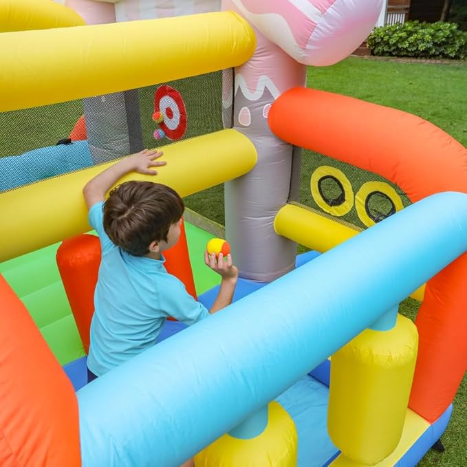 Kids Inflatable Bounce House,Indoor Bouncy Castle for Backyard,Small Bounce House with Slide,Outdoor Jumping House with Ball Pit