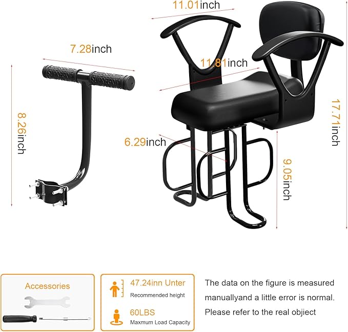 Rear Child Bike Seat with Thick Backrest, Rear Child Bicycle Seat Design for Children Aged 2 to 8 Years Old, One Size (Black-a)