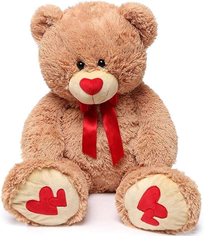 MorisMos Love Heart Giant Teddy Bear, 36inch Big Love Bears with Bow Tie, Large Stuffed Animals for Girlfriend, Boyfriend, Brown