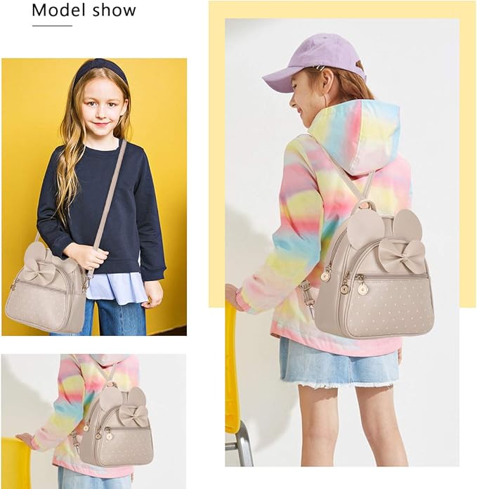 KL928 Girls Mini Backpack Bowknot Polka Dot Cute Small Daypacks Convertible Shoulder Bag Purse for Women