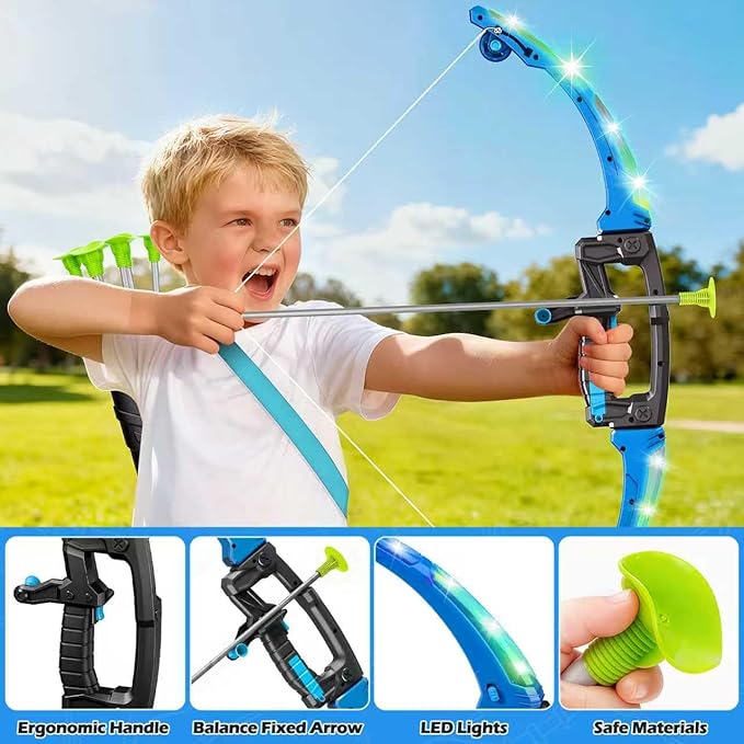 2 Pack Bow and Arrow Toy for kids 5 6 7 8 9 10,LED Light-Up Bows Archery Set with 12 Suction Cup Arrows, 4 Fun Targets ,2 Quivers & Storage Box ,Indoor Outdoor Sport Game Gifts for Boys Girls 4-8 8-12