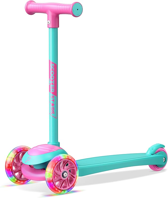 3 Wheel Scooter for Kids, Smooth Light Up LED Front Wheels, Wide Anti Slip Deck, Rear Foot Brake, Easy Lean to Steer Maneuvering, Indoor & Outdoor Ride On Toys for Ages 2 Up