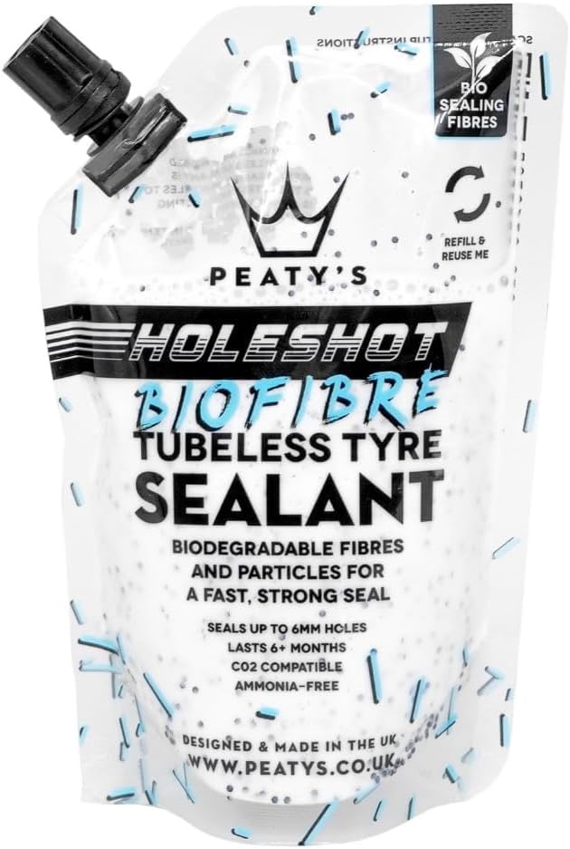 Peaty's Holeshot Biofibre Tubeless Tire Sealant, Fast Acting Puncture Repair for MTB, Road and Gravel Bikes