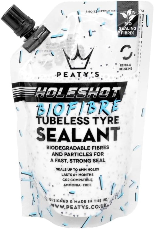 Peaty's Holeshot Biofibre Tubeless Tire Sealant, Fast Acting Puncture Repair for MTB, Road and Gravel Bikes