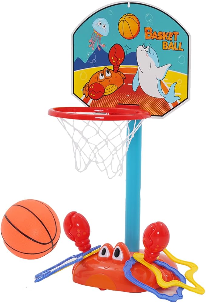 Toddler Basketball Hoop Indoor, 2 in 1 Sports Toy Set for Kids Basketball Hoop for Toddlers Indoor with Ring Toss Game