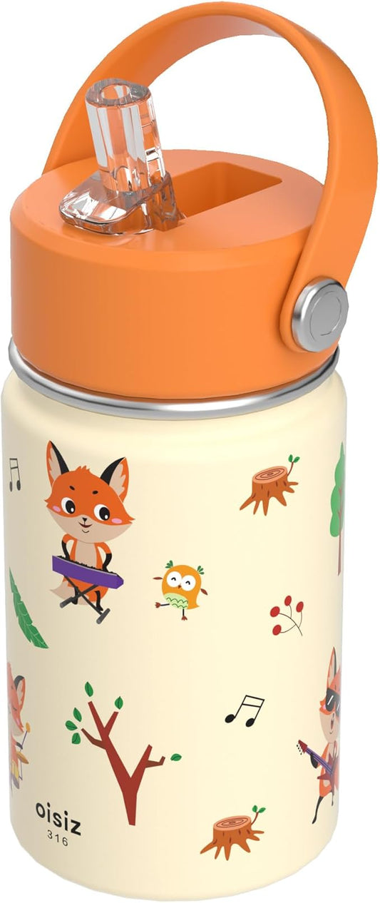 OISIZ Kids Water Bottle with Straw Lid 10oz, Vacuum Insulated 316 Stainless Steel Water Bottles for Kids for School, Leakproof Water Bottle, BPA Free and Keep Cold for 24 Hours