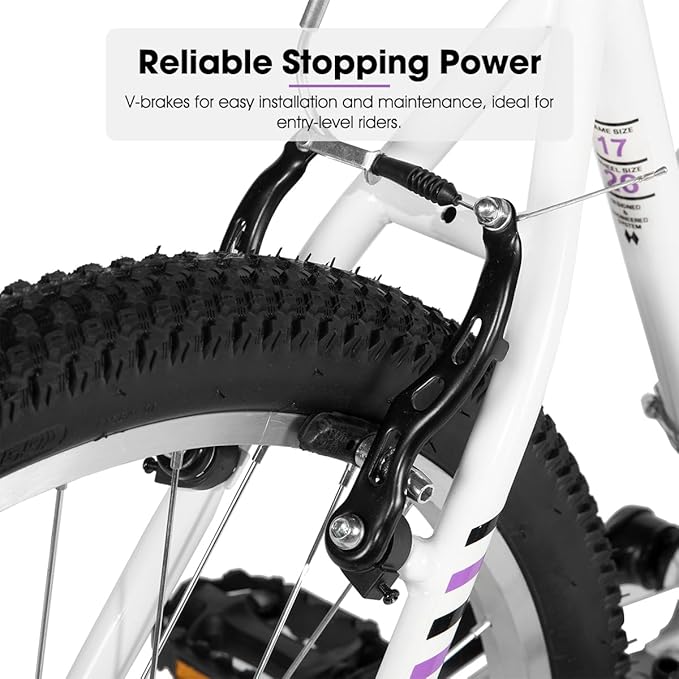 HILAND Bamcbase Womens Mountain Bike, 24 26 Inch 18 Speeds Hybrid Commuter Bicycle for Adults, Sport Hardtail Trail MTB