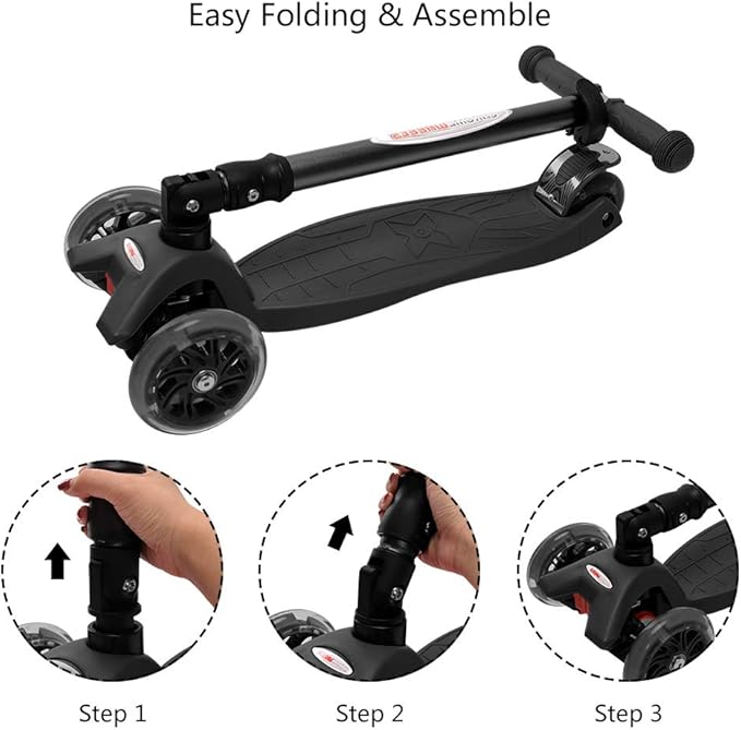 ChromeWheels Foldable Scooters for Kids, Deluxe Kick Scooter 4 Adjustable Height 132lbs Weight Limit 3 Wheel, Lean to Steer LED Light Up Wheels, Best Gifts for Girls Boys Age 3-12 Year Old
