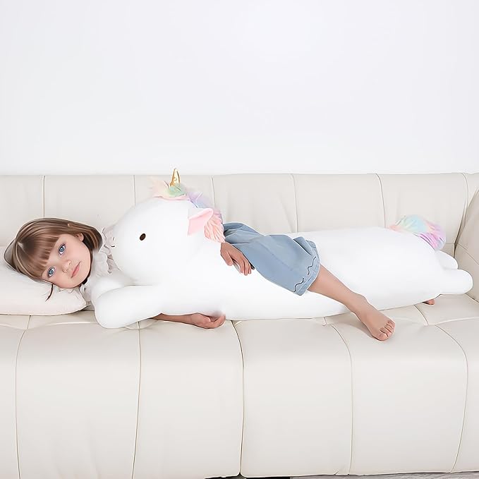 40inch Jumbo Unicorn Plush Stuffed Animal, Giant Rainbow Unicorn Long Body Pillow Plush Toy, Large Stuffed Unicorns Soft Plushie Gift for Kids Boy Girl, Birthday, Halloween, Christmas