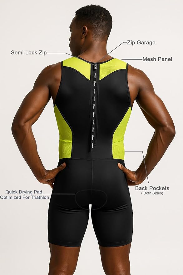 Wixen Men's Performance Triathlon Suit Sleeveless Tri Suit Padded Quick Dry Run Swim Bike