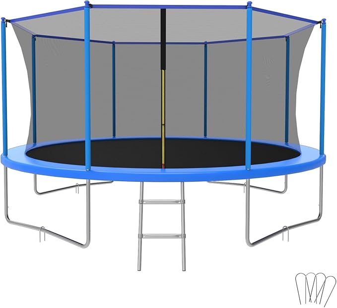10FT/12FT/14FT Trampoline for Kids and Adults - Outdoor Trampoline with Safety Net - Anti Rust - ASTM Approved - Blue