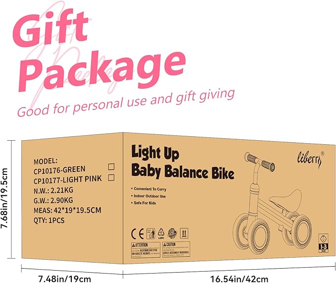 Liberry Light-Up Baby Balance Bike with Adjustable Seat, Toddler First Ride-On Toy for 1-2 Year Old, Girls Christmas & Birthday Gift