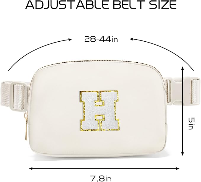 Gitus Birthday Gifts for 8 9 10 11 12 13 Year Old Girls Personalized Fanny Pack Crossbody Bags with Initial Letter Patch Belt Bag for Teen Girls Cute Trendy Stuff Travel Essentials (Ivory-H)
