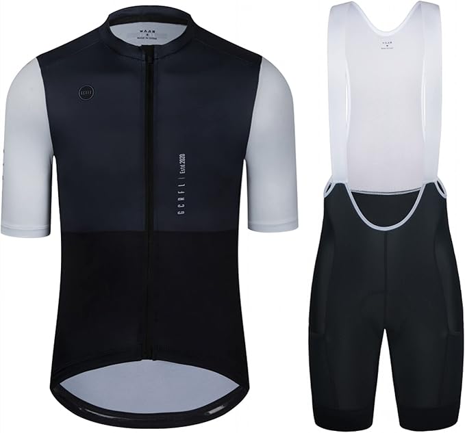 Men's Cycling Jersey Set Cycling Kit Bicycle Jersey Rear Zipper Pocket Bike Bib Shorts with Pockets Race Fit High Density Pad