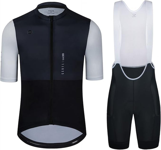 Men's Cycling Jersey Set Cycling Kit Bicycle Jersey Rear Zipper Pocket Bike Bib Shorts with Pockets Race Fit High Density Pad