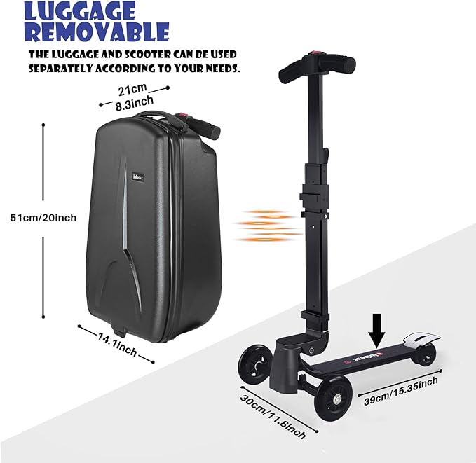 Scooter Luggage for Kids Scooter Suitcase for Ages 4-12, 4 in 1 Kids Luggage Boarding Suitcase Detachable & Foldable Scooter Travel Trolley Ride On Luggage-Black