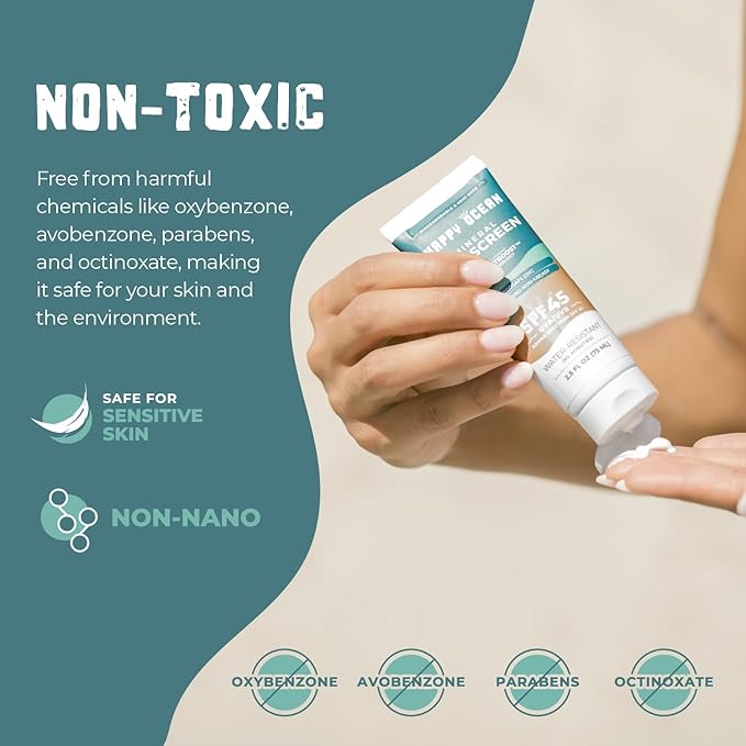 SPF 45 Biodegradable Reef Safe Sunscreen for Face & Body, Non-Nano Zinc Oxide, Natural Fragrance Free Non Toxic Organic Mineral Sunscreen, Travel Size Reef Friendly Mineral Based 2.5 Fl Oz