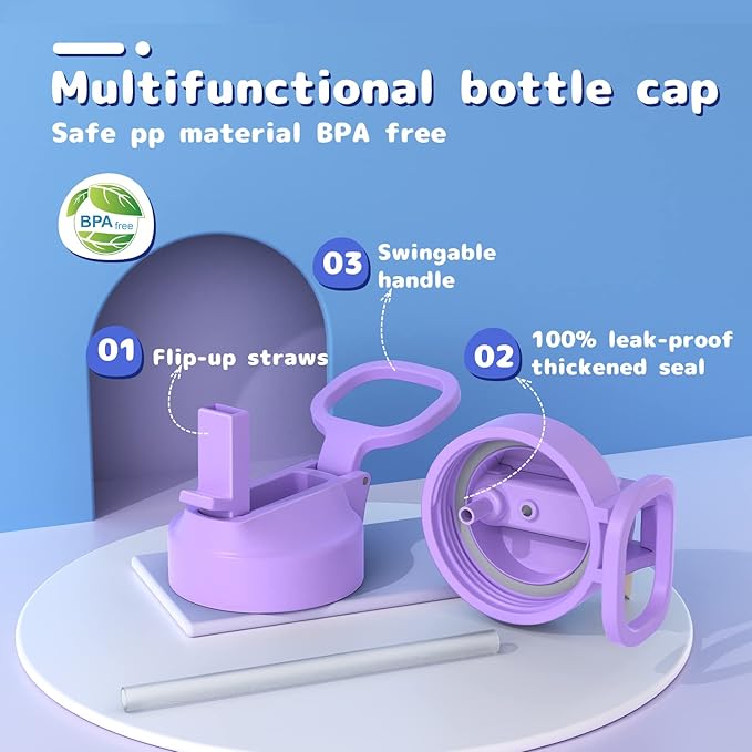 16oz Water Bottles with Straw and Stickers, Stainless Steel Vacuum Double Wall Insulated cup, Kids Water Bottle for School, Gifts for Girls(Purple and Blue)