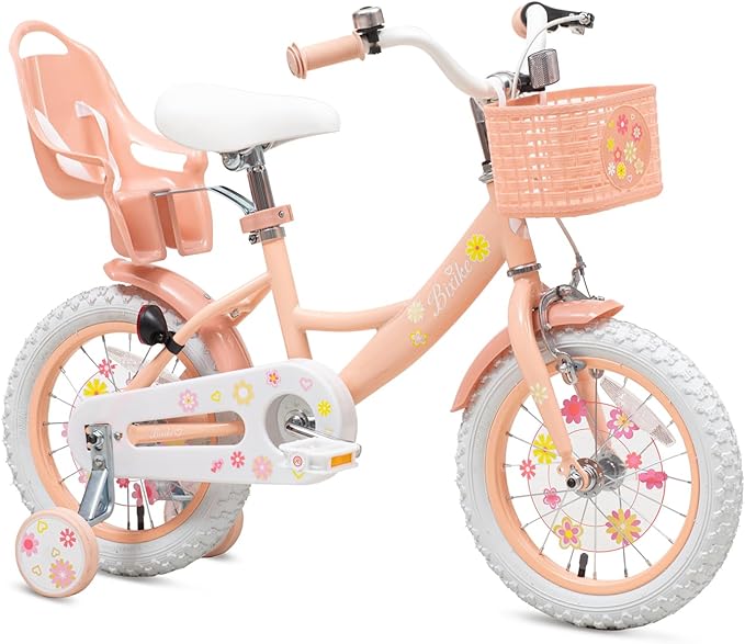 Girls Bike with Basket for Toddlers and Kids Aged 3-14 Years Old, 12 14 16 18 Inch with Training Wheels & Doll Seat, 20 Inch with Kickstand & Rear Rack, Princess Style Bicycle for Gift.