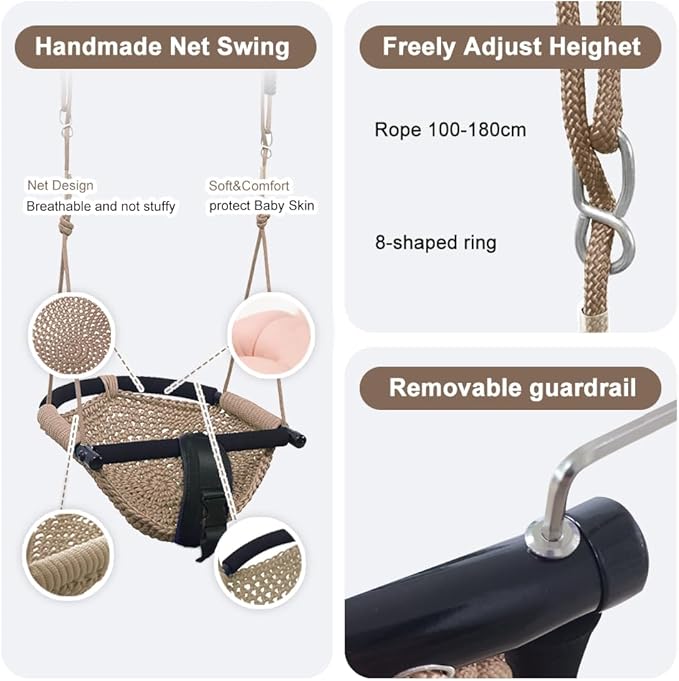 2 -in- 1 Toddler Swing. Swing Seat for Kids with Adjustable Ropes, for Kids Heavy Duty Rope Play Secure Children Swings Set, for Outdoor Indoor, Backyard. Upgrade Product (Light Brown)