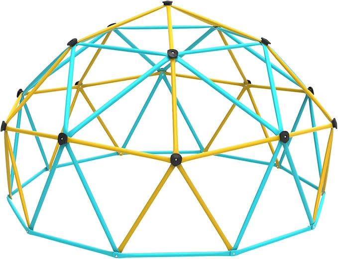 10FT Kids Climbing Dome Outdoor Jungle Gym for Kids, Geometric Dome Climber Anti-Rust Metal Outdoor Playset Equipment Structure ASTM Approved Blue & Yellow