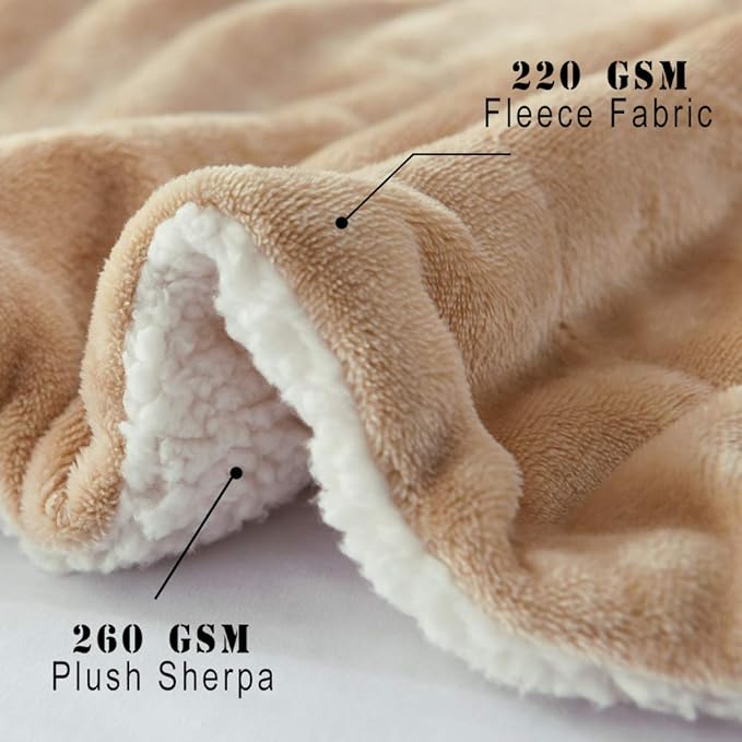 NANPIPER Throw Blanket Reversible Sherpa Flannel Super Soft Fuzzy Plush Fleece Microfiber for Bed/Couch (60"x80",Beige)
