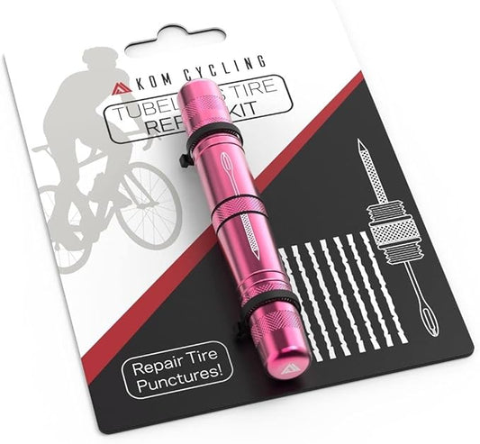 KOM Cycling Tubeless Tire Repair Kit for Bikes 8 Colors! Fixes Mountain Bike and Road Bicycle Tire Punctures