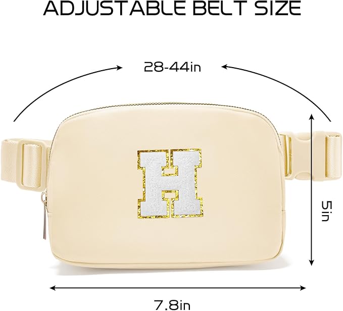 Gitus Birthday Gifts for 8 9 10 11 12 13 Year Old Girls Personalized Fanny Pack Crossbody Bags with Initial Letter Patch Belt Bag for Teen Girls Cute Trendy Stuff Travel Essentials (Beige-H)