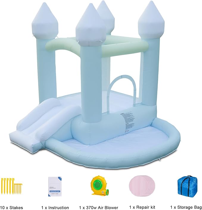 Kids Bounce House, Inflatable Bounce House with Ball Pit & Slide Toddler Indoor Bounce House Portable Fun House Outdoor Wet or Dry Bounce House with Blower for Party 9 * 9 * 7 FT (Blue)