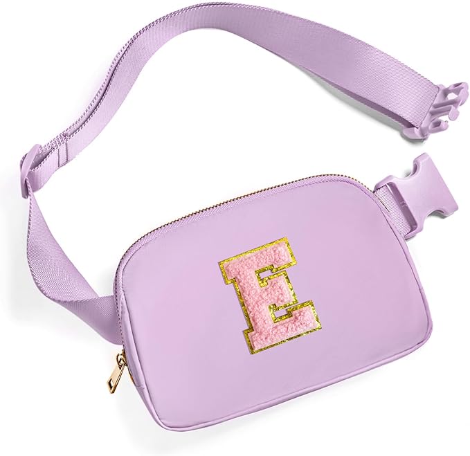 Gitus Belt Bag Fanny Pack Crossbody Bags with Initial Letter Patch Cute Stuff Birthday Gifts for Teenager Girls Trendy Preppy Stuff for Teen Girls Cool Stuff for Teens (Lavender-E)