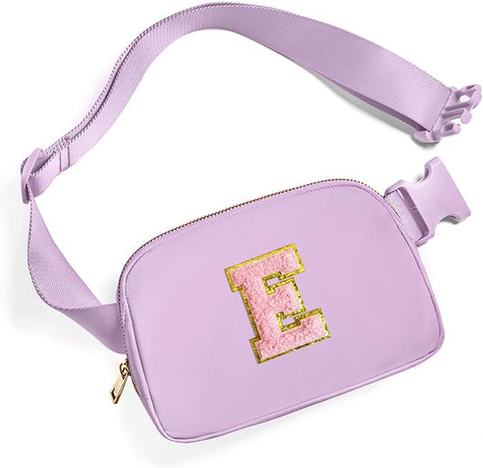 Gitus Belt Bag Fanny Pack Crossbody Bags with Initial Letter Patch Cute Stuff Birthday Gifts for Teenager Girls Trendy Preppy Stuff for Teen Girls Cool Stuff for Teens (Lavender-E)