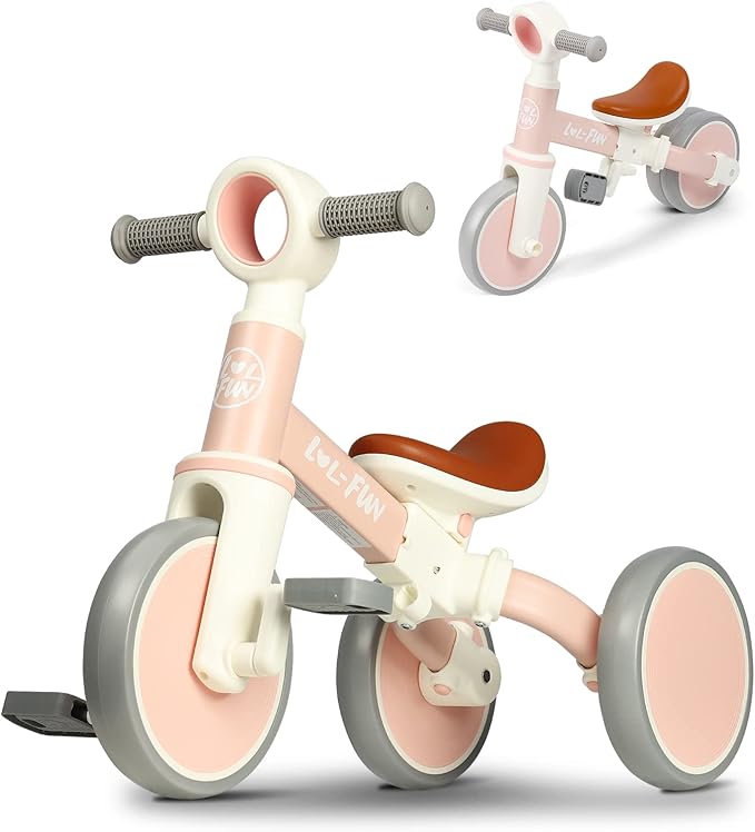 LOL-FUN Baby Balance Bike for 1 2 Year Old Boys Girls Gift, 4 in 1 Kids Tricycle for Toddlers 1-3 with Easy Assembly Removable Pedal