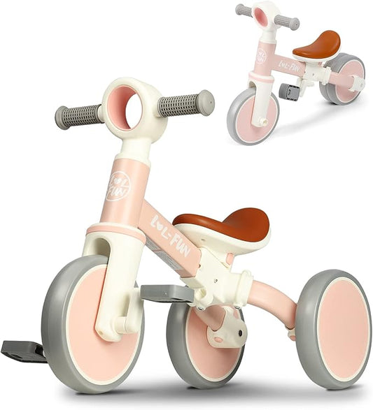 LOL-FUN Baby Balance Bike for 1 2 Year Old Boys Girls Gift, 4 in 1 Kids Tricycle for Toddlers 1-3 with Easy Assembly Removable Pedal
