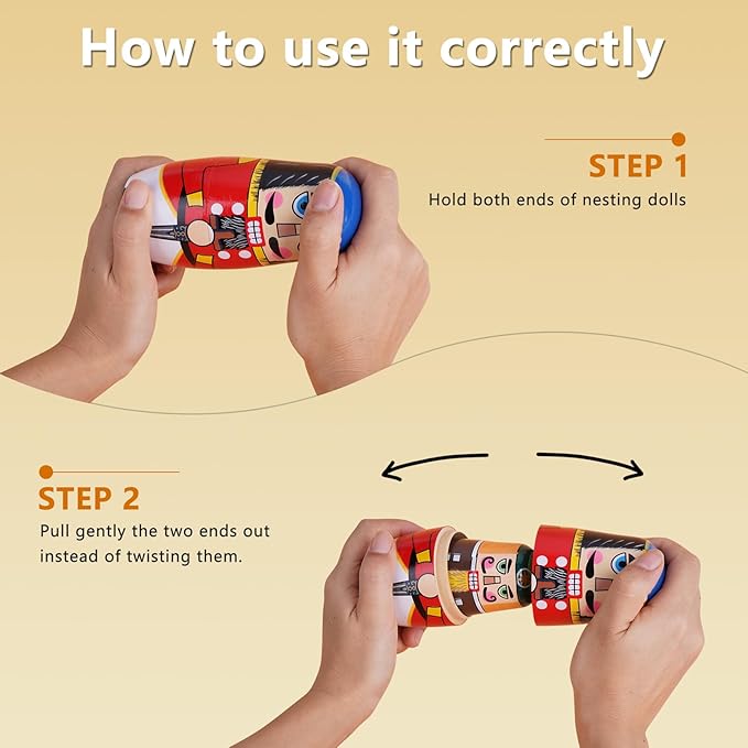 Chirstmas Russian Nesting Dolls, 2 Pack Wooden Handmade Nested Set Matryoshka Dolls, Russian Stacking Dolls Toys for Kids Toddlers Happy Chirstmas Home Decoration Gift(Santa Nutcracker)