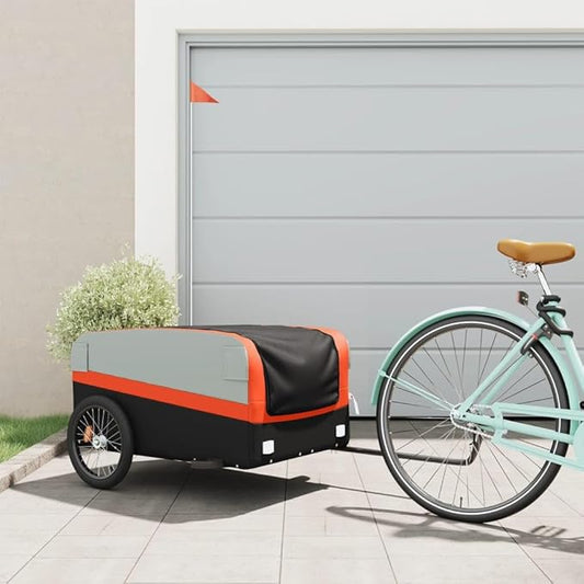 Bike Trailer Bicycle Cargo Trailer, Black and Orange, 99.2 lb Iron, 53.9"x27.2"x23.2"