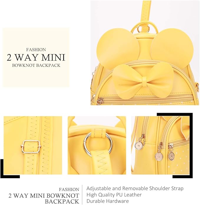 KL928 Girls Mini Backpack Bowknot Polka Dot Cute Small Daypacks Convertible Shoulder Bag Purse for Women