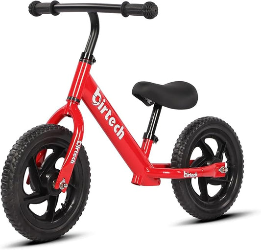 Birtech Balance Bike for 2-5 Years Old Kids 12 Inch Toddler Balance Bike Kids Indoor Outdoor Toys No Pedal Training Bicycle with Adjustable Seat Height, Red