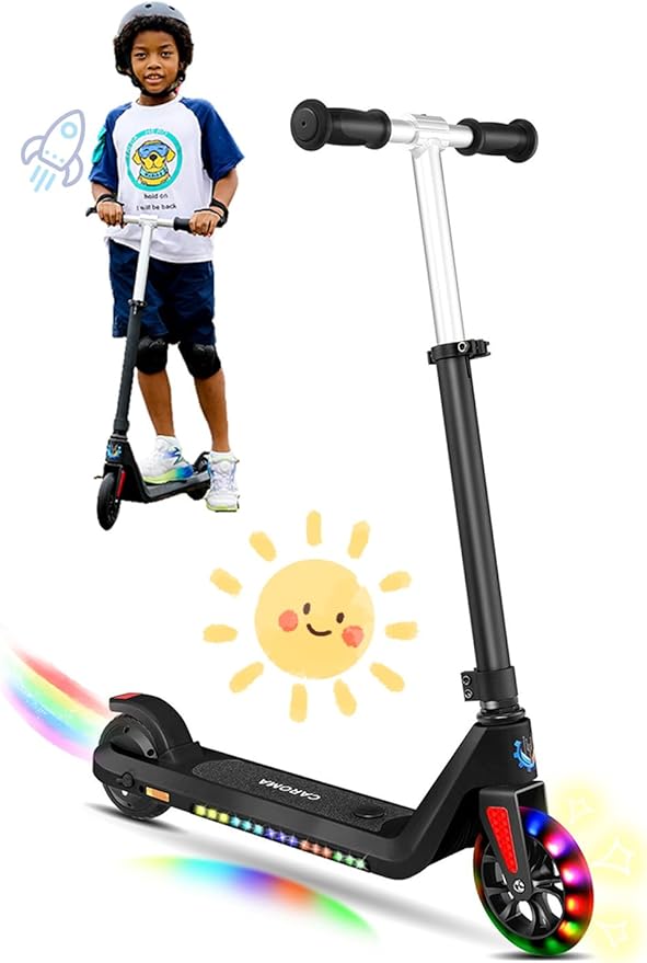 Caroma Electric Scooter for Kids Ages 6-14, 150W/180W Motor,10 MPH Max Speed & 7 Miles,Adjustable Height & Speed,Colorful Lights,LED Display,Foldable Kids Electric Scooter 132 Lbs Max Load