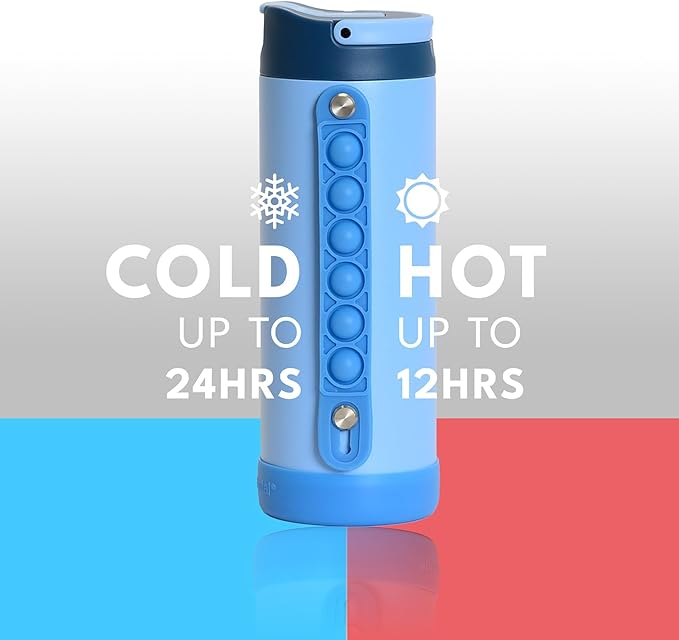 Elemental Iconic Kids Water Bottle for School - 100% Leak-Proof Insulated Water Bottles with Straw Lid & Pop-It Handle for Boys & Girls - Triple-Wall Insulated & BPA-Free, 14oz – Ocean Blue