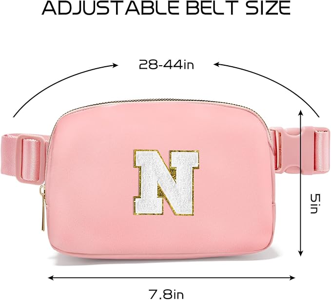 Gitus Birthday Gifts for 8 9 10 11 12 13 Year Old Girls Personalized Fanny Pack Crossbody Bags with Initial Letter Patch Belt Bag for Teen Girls Cute Trendy Stuff Travel Essentials (LightPink-N)