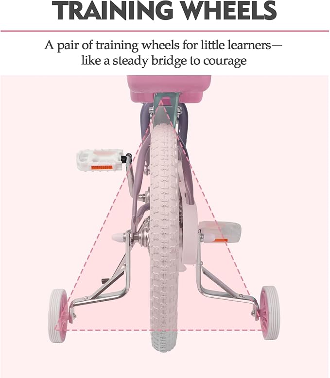 Glerc Petal Girls Bike, 12-18 Inch Kids Bike for Ages 2-9 Years Old Children, Princess Style Kids Bicycle with Training Wheels & Basket & Streamers, Multiple Colors