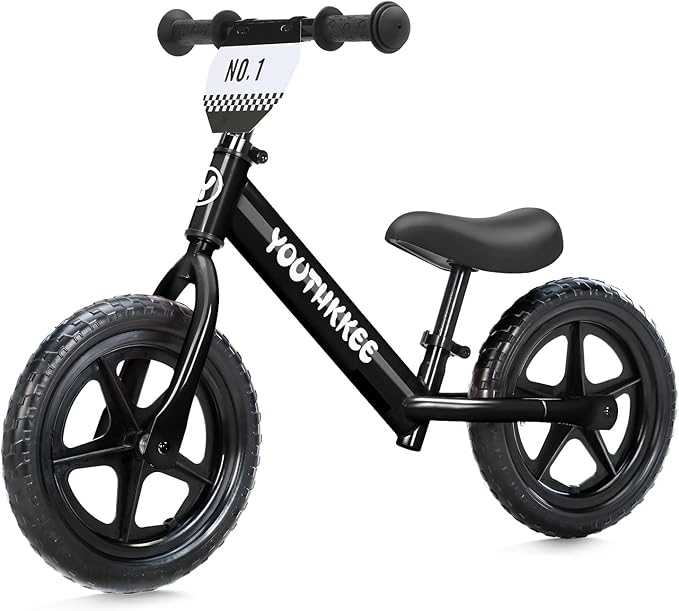 12 Inch Toddler Balance Bike for 1-3 Year Olds, No-Pedal Bike with Tool-Free Adjustable Seat, Quick Assembly, Gift for 1-3 Year Old Boys & Girls with Customizable Plate