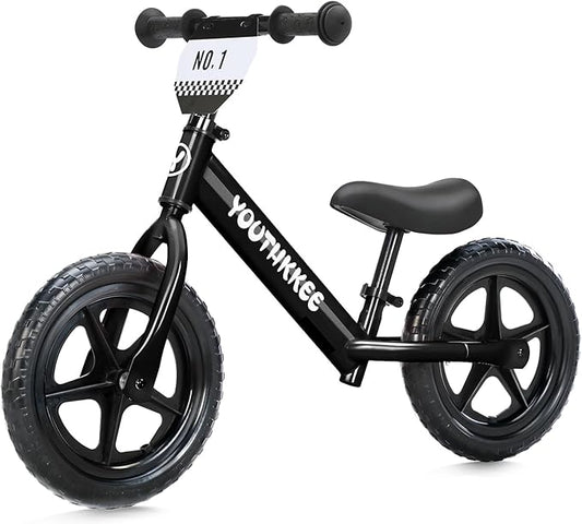 12 Inch Toddler Balance Bike for 1-3 Year Olds, No-Pedal Bike with Tool-Free Adjustable Seat, Quick Assembly, Gift for 1-3 Year Old Boys & Girls with Customizable Plate